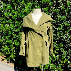 Military Green Zip Up Trench Sweater